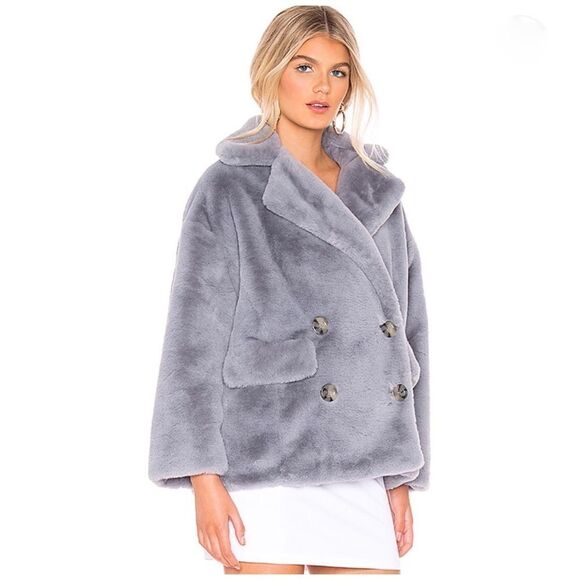 𝅺free People KateFaux Fur Coat In Cloudy Day - Picture 11 of 16